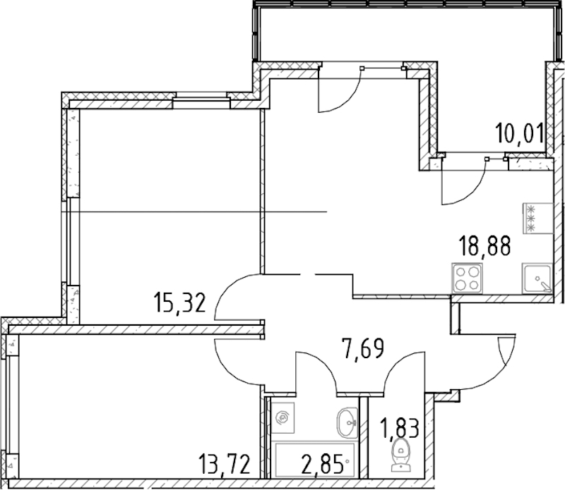 2-комнатная квартира 60.29 м², 18/23 эт., ЖК «Город Первых»